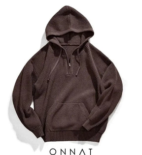 Casual Half -Zip Knitted Hoodie Coffee / S Menswear