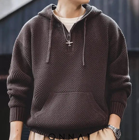 Casual Half -Zip Knitted Hoodie Menswear