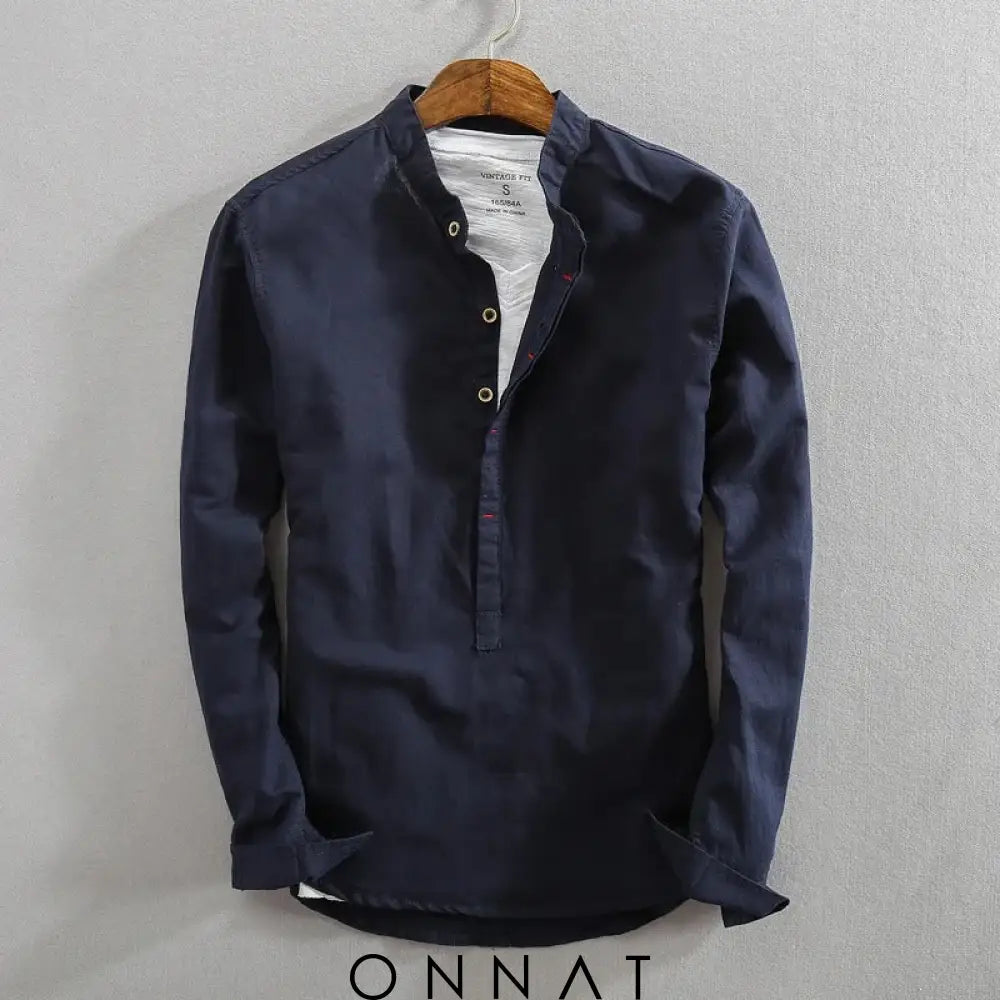 Casual Long-Sleeve Shirt Navy Blue / M Menswear