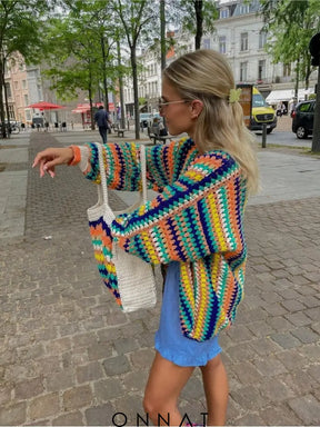 Colorful Striped Knitted Cardigan Sweaters & Cardigans