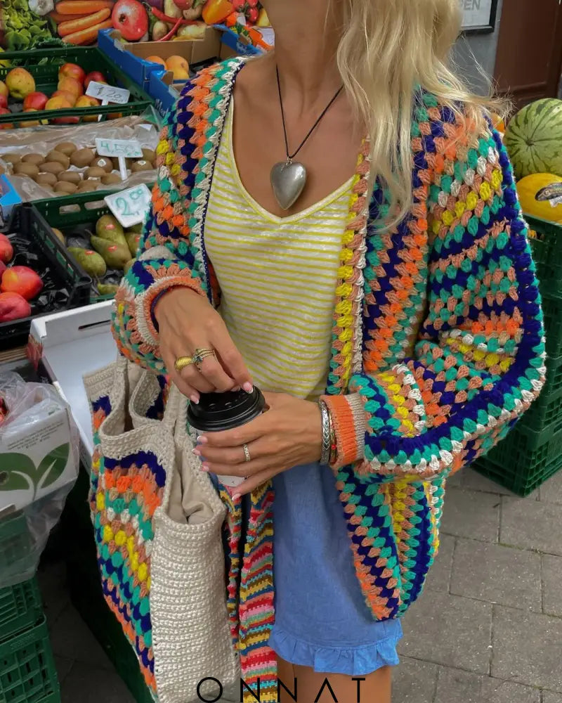 Colorful Striped Knitted Cardigan Sweaters & Cardigans