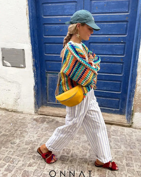 Colorful Striped Knitted Cardigan Sweaters & Cardigans