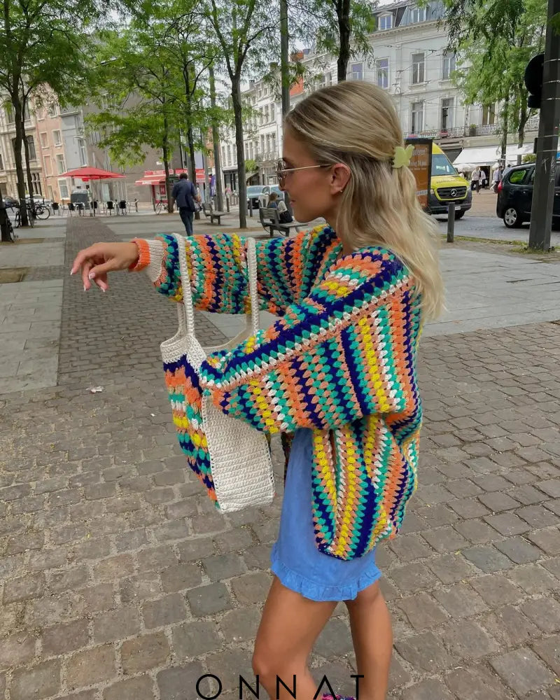 Colorful Striped Knitted Cardigan Sweaters & Cardigans