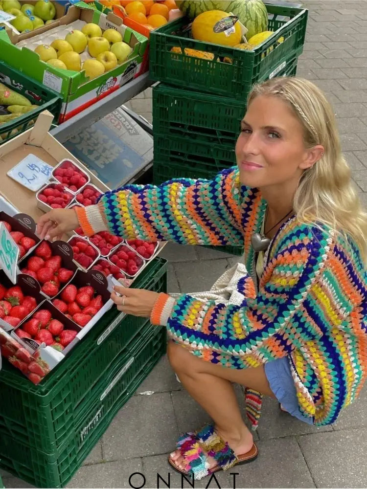 Colorful Striped Knitted Cardigan Sweaters & Cardigans