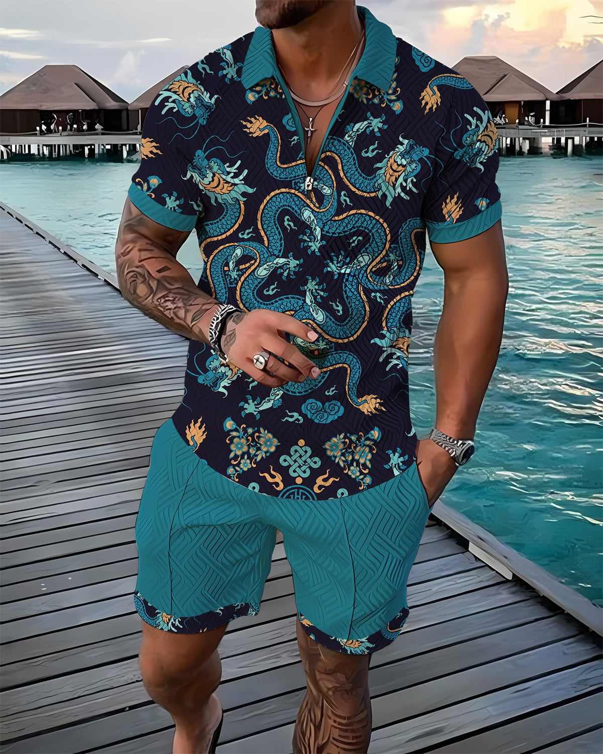 Radiant Reef – Poloshirt und Shorts, Kombiteil