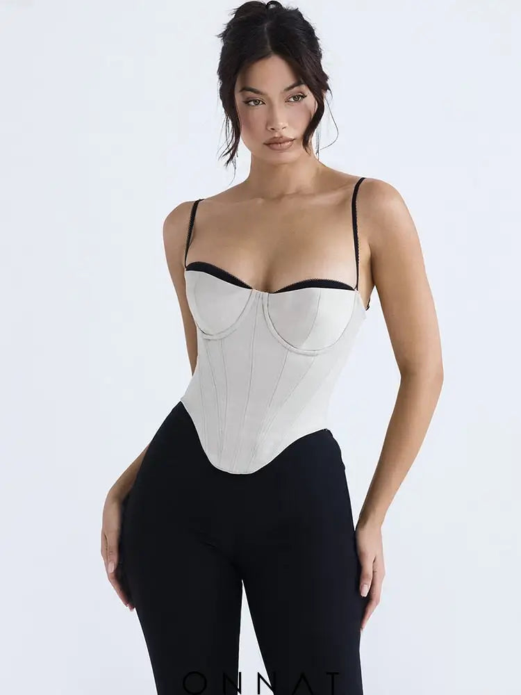 Contrast Satin Bustier Corset Top Shirts