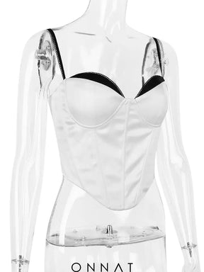 Contrast Satin Bustier Corset Top Shirts