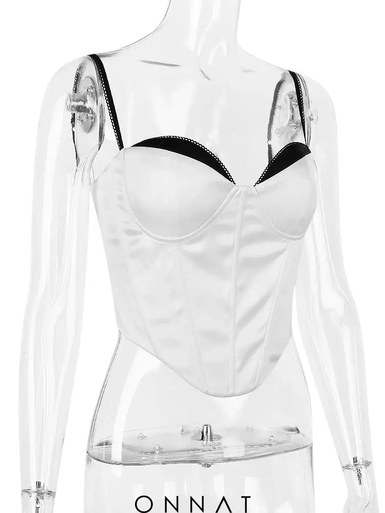 Contrast Satin Bustier Corset Top Shirts