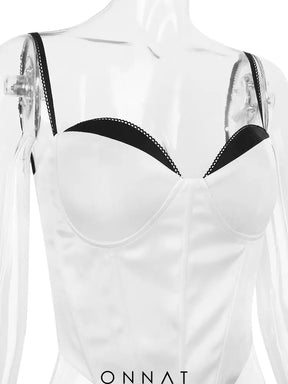 Contrast Satin Bustier Corset Top Shirts