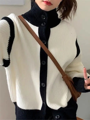 Contrast Turtleneck Buttoned Cardigan Sweaters & Cardigans