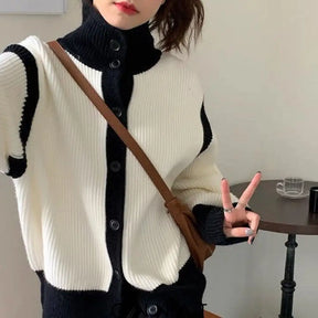 Contrast Turtleneck Buttoned Cardigan White / S Sweaters & Cardigans