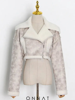 Cropped Fur Lining Biker Jacket Apricot / S Coats & Jackets