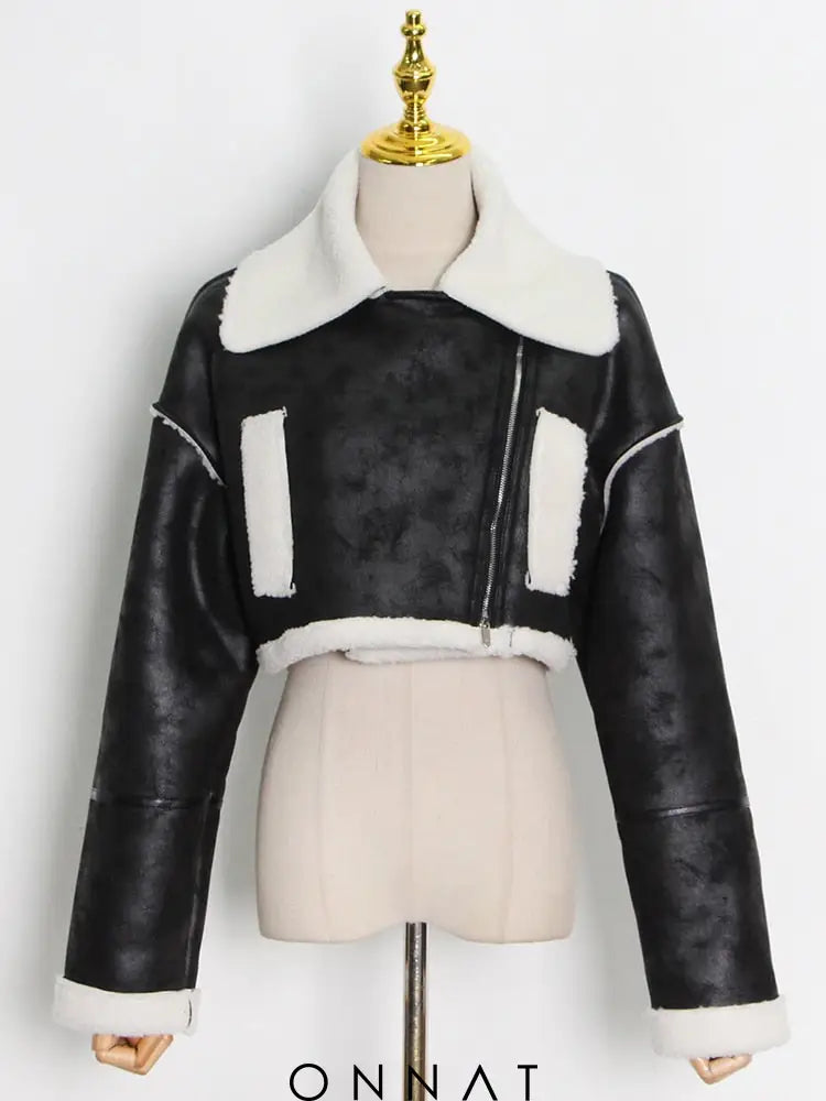 Cropped Fur Lining Biker Jacket Black / S Coats & Jackets