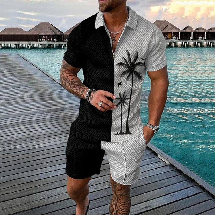 Coconut Tree Polo Shirt And Shorts Co-Ord