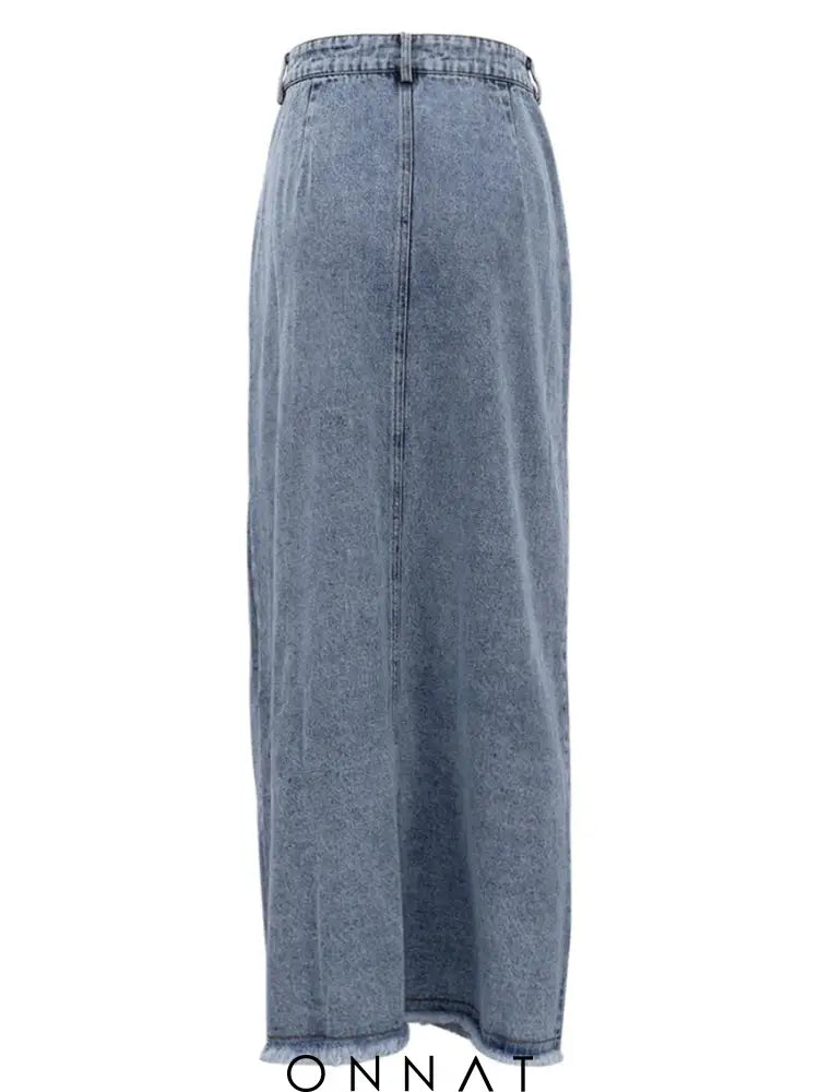 Denim High Waist Slit Long Skirt Skirts