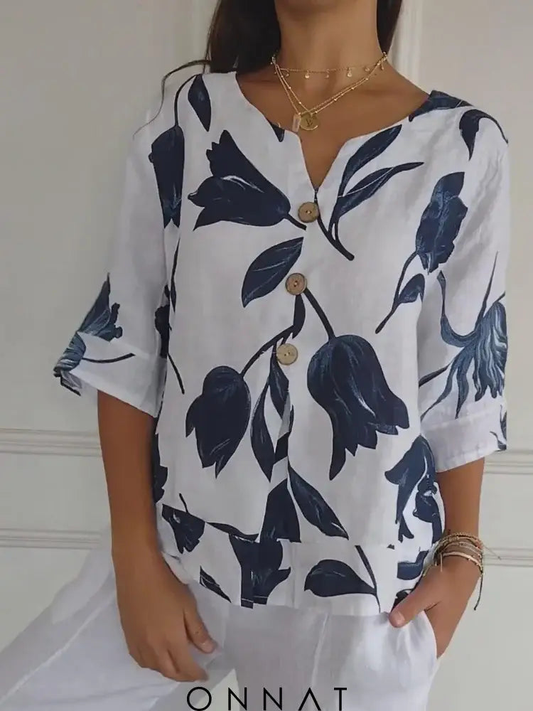 Ellen Onnat - Bloemen Print Blouse Met V-Hals Tops