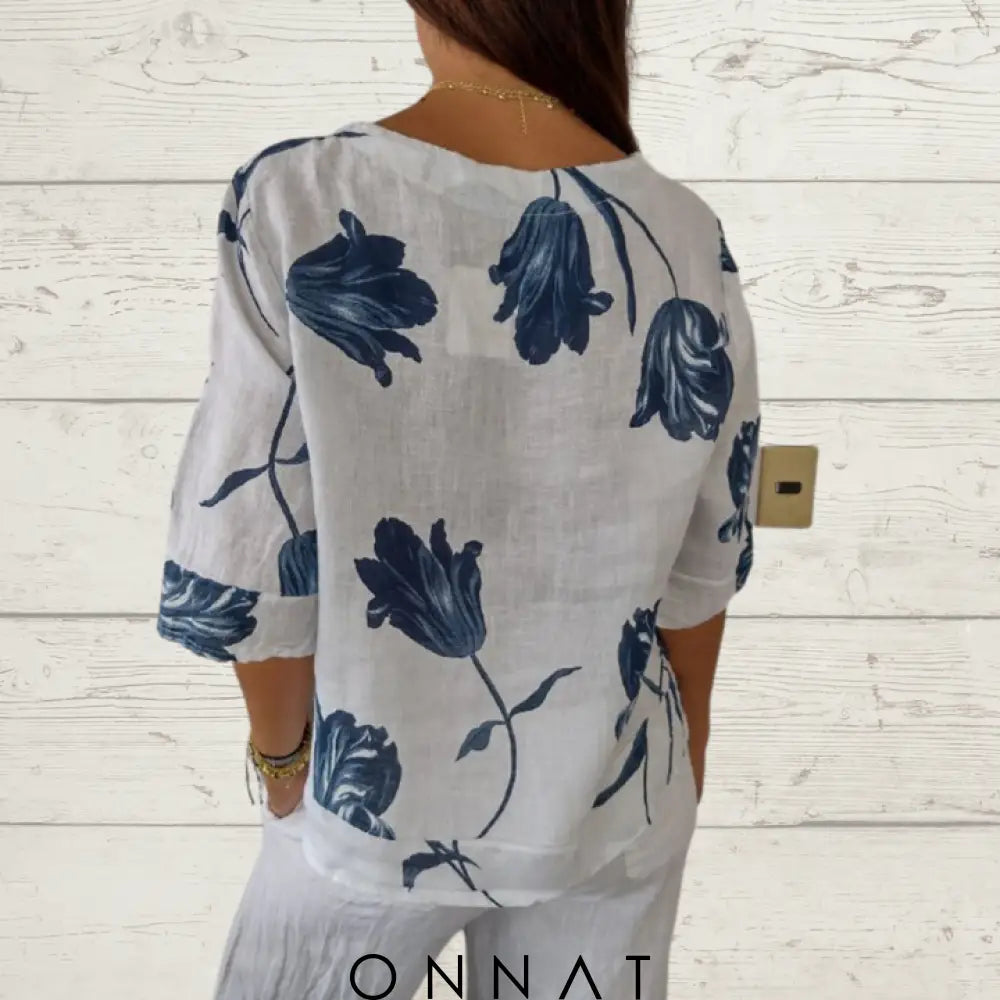 Ellen Onnat - Bloemen Print Blouse Met V-Hals Tops