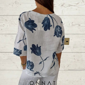 Ellen Onnat - Bloemen Print Blouse Met V-Hals Tops