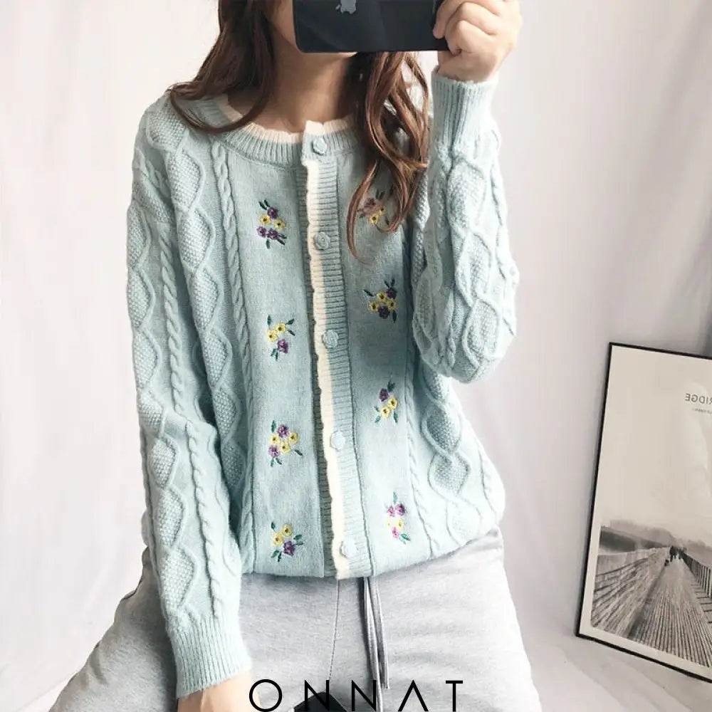 Embroidery Floral Cable Knitted Cardigan Sweaters & Cardigans