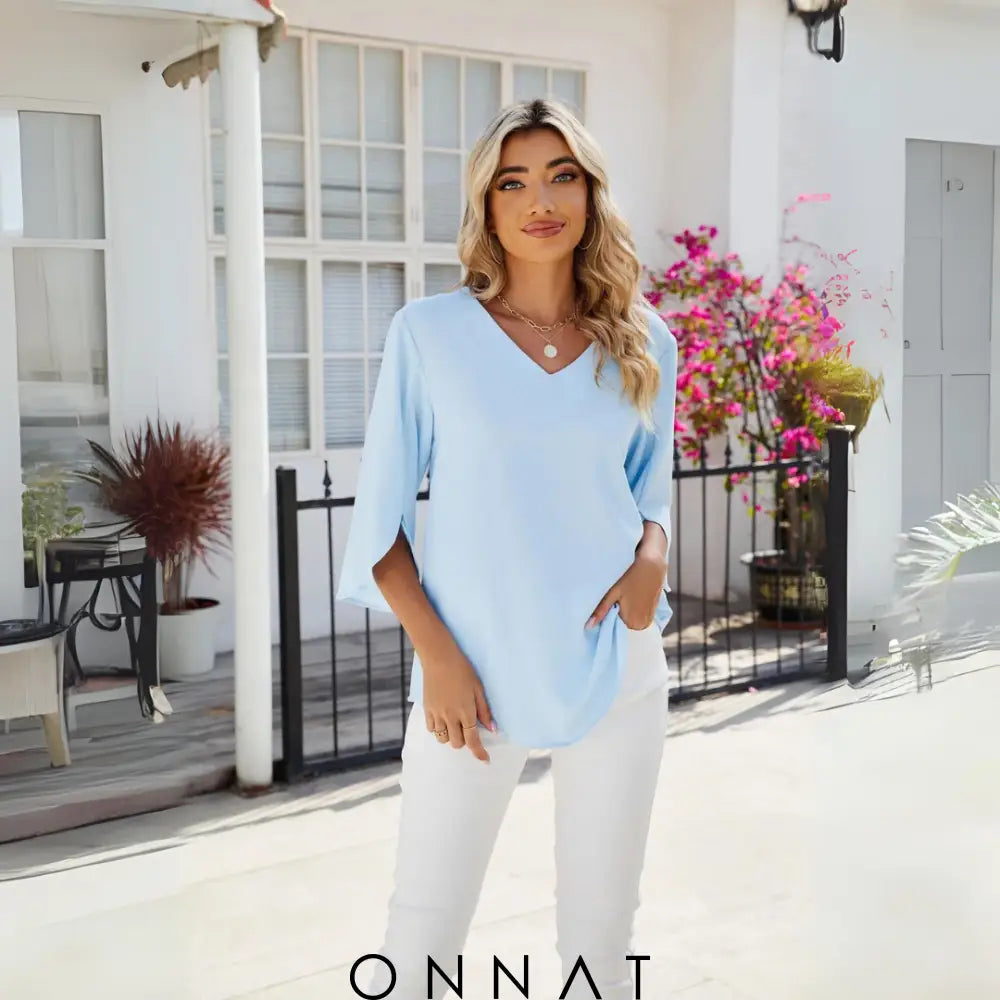 Emy Onnat - Blouse Met V-Hals Blauw / S Tops