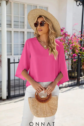 Emy Onnat - Blouse Met V-Hals Roze / S Tops