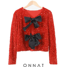 Fashion Bow Sequin Jacket Red / Xs Shirts