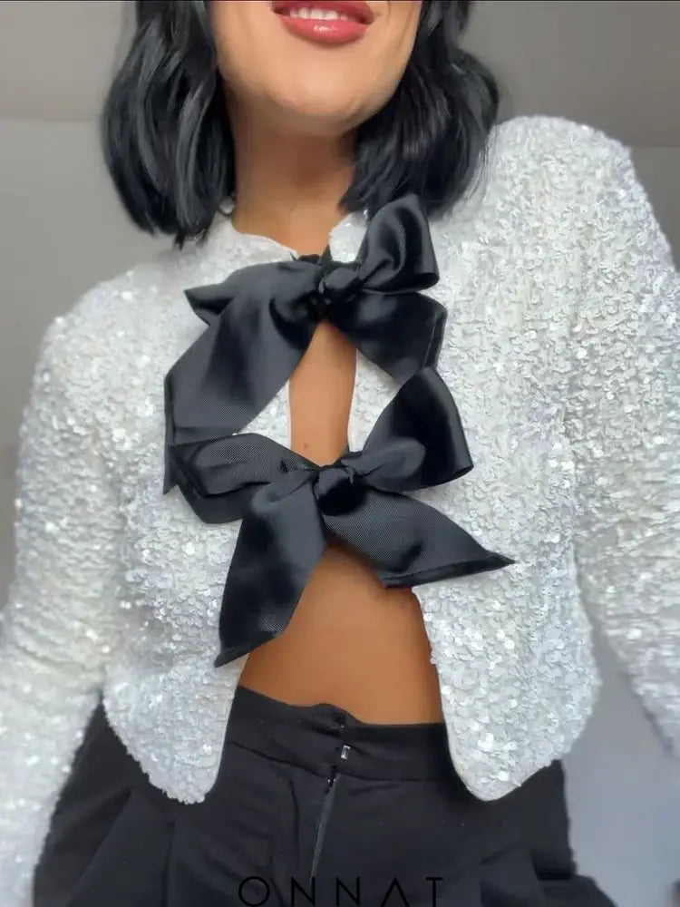 Fashion Bow Sequin Jacket Shirts