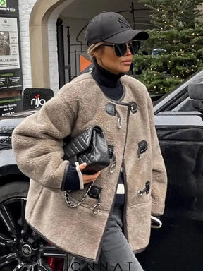 Faux Fur Plush Buckle Jacket Coats & Jackets