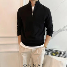 Fine Quarter Zip Sweater Black / M Menswear