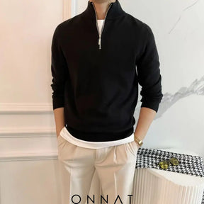 Fine Quarter Zip Sweater Black / M Menswear