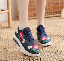 Florinda Sneakers - Embroidered With Flowers And Laces Blue / 35 Shoes