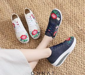 Florinda Sneakers - Embroidered With Flowers And Laces Shoes