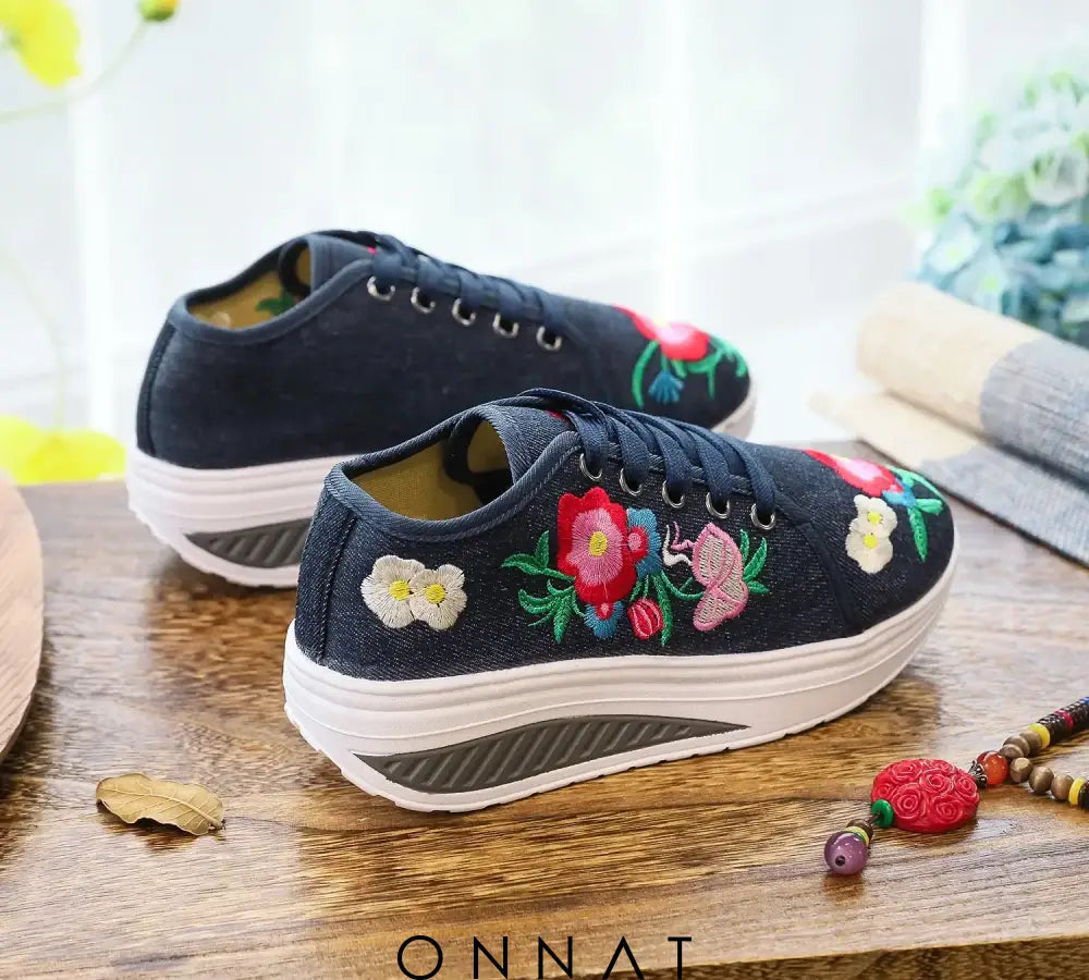 Florinda Sneakers - Embroidered With Flowers And Laces Shoes