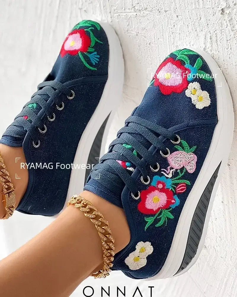 Florinda Sneakers - Embroidered With Flowers And Laces Shoes