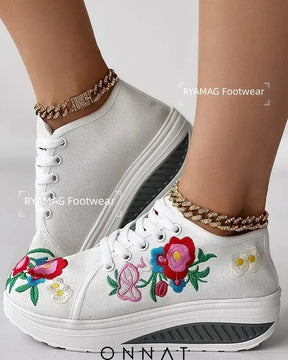 Florinda Sneakers - Embroidered With Flowers And Laces Shoes