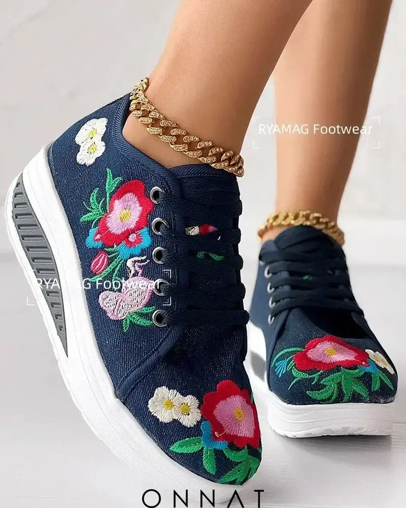 Florinda Sneakers - Embroidered With Flowers And Laces Shoes