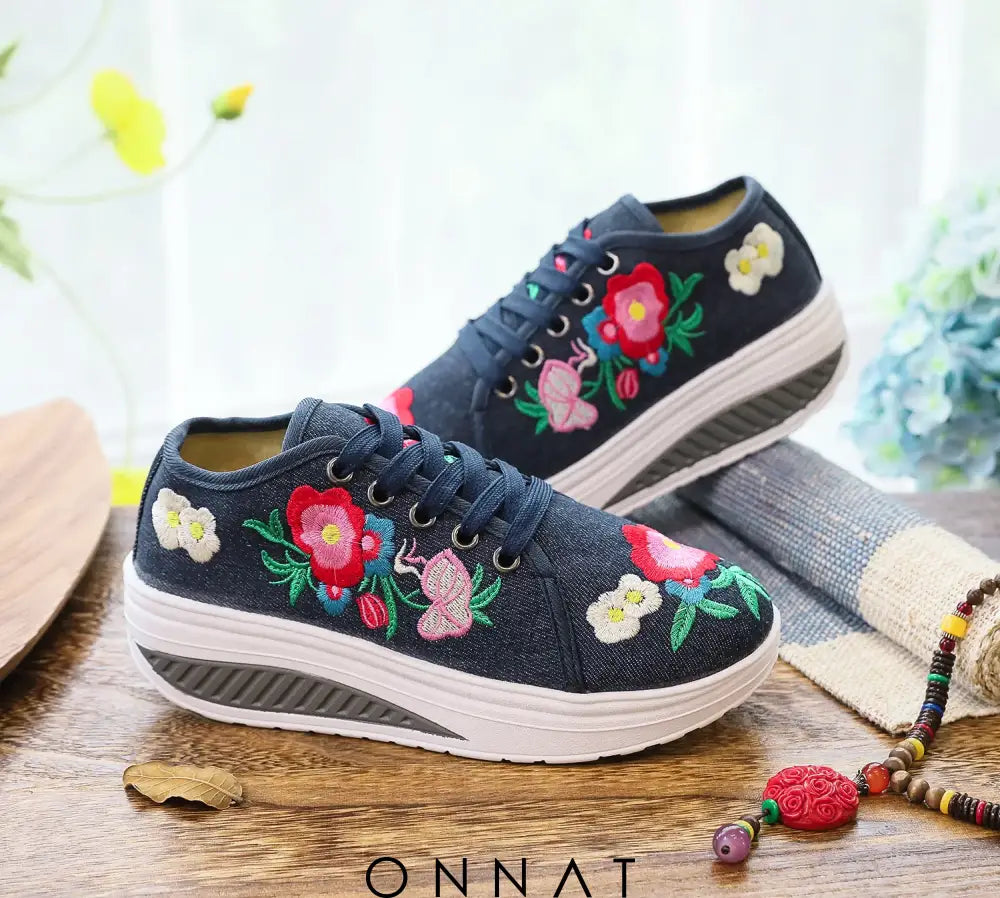 Florinda Sneakers - Embroidered With Flowers And Laces Shoes