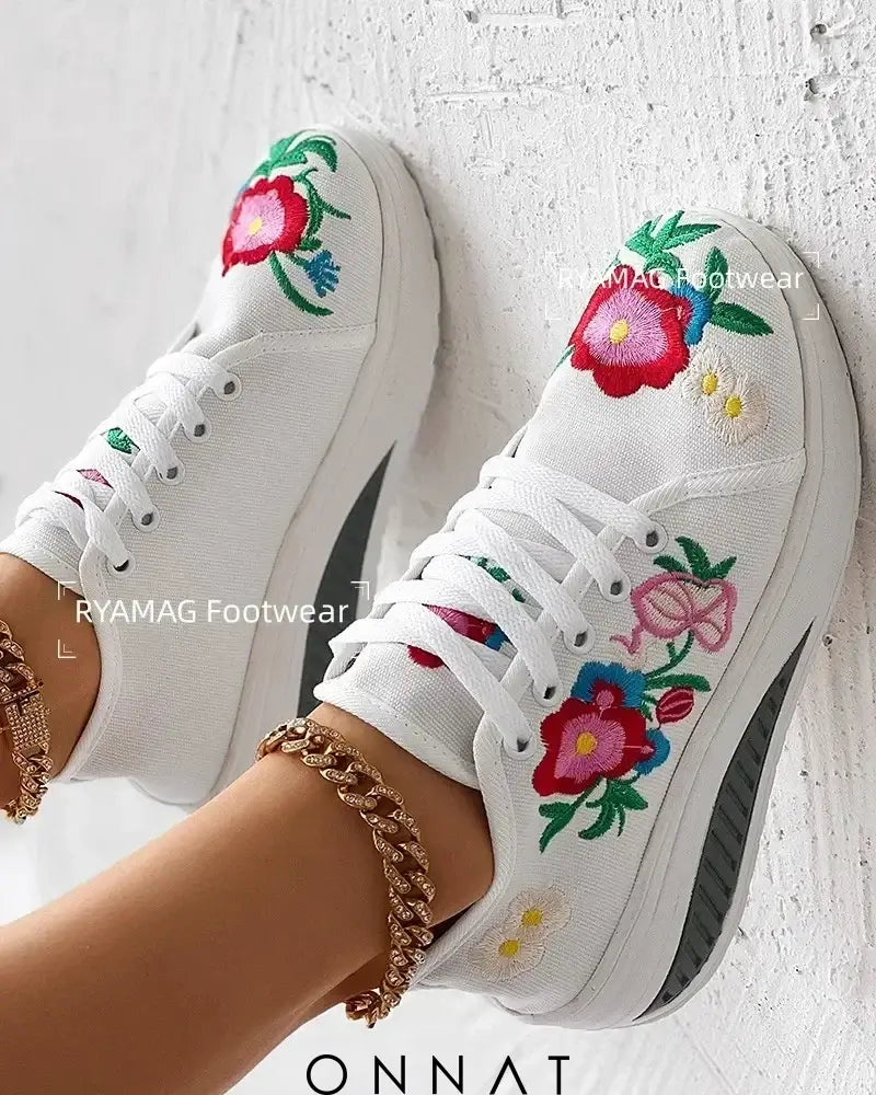 Florinda Sneakers - Embroidered With Flowers And Laces Shoes