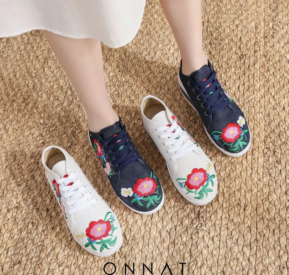 Florinda Sneakers - Embroidered With Flowers And Laces Shoes