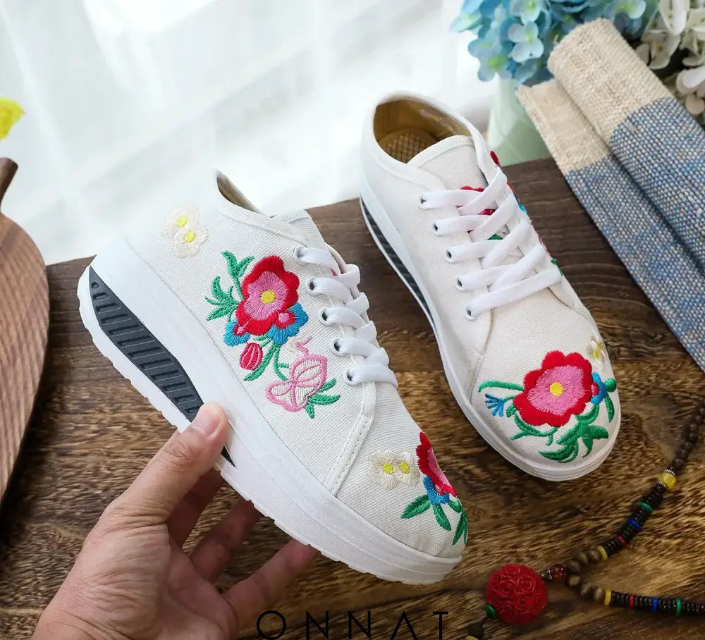 Florinda Sneakers - Embroidered With Flowers And Laces Shoes