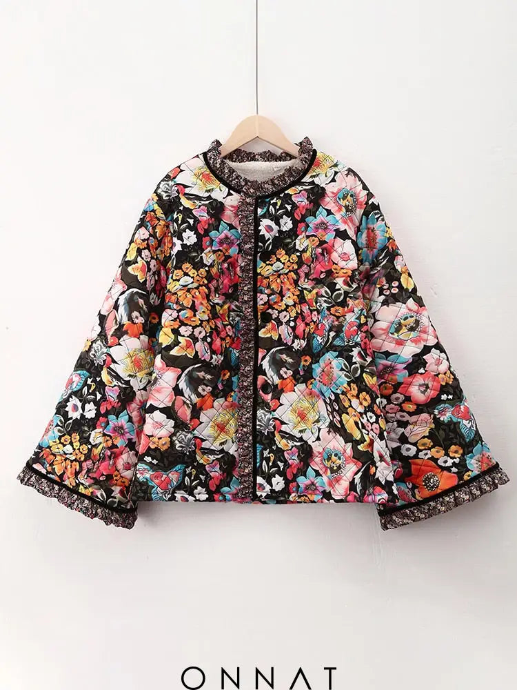 Flower Printed Coat Print1 / S Coats & Jackets