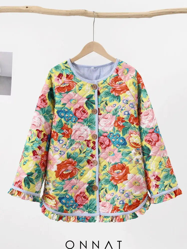 Flower Printed Coat Print2 / S Coats & Jackets