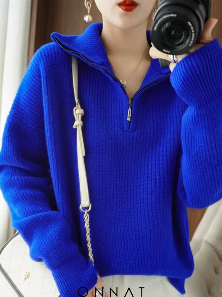 Franco Zipper Sweater Camilla Blue / S Sweaters & Cardigans