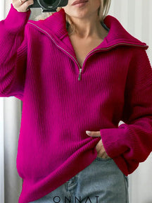 Franco Zipper Sweater Camilla Rose Red / S Sweaters & Cardigans