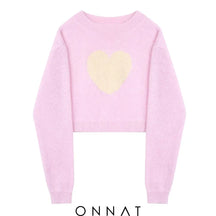 Heart Pastel Crop Sweater One Size / Pink Sweaters & Cardigans