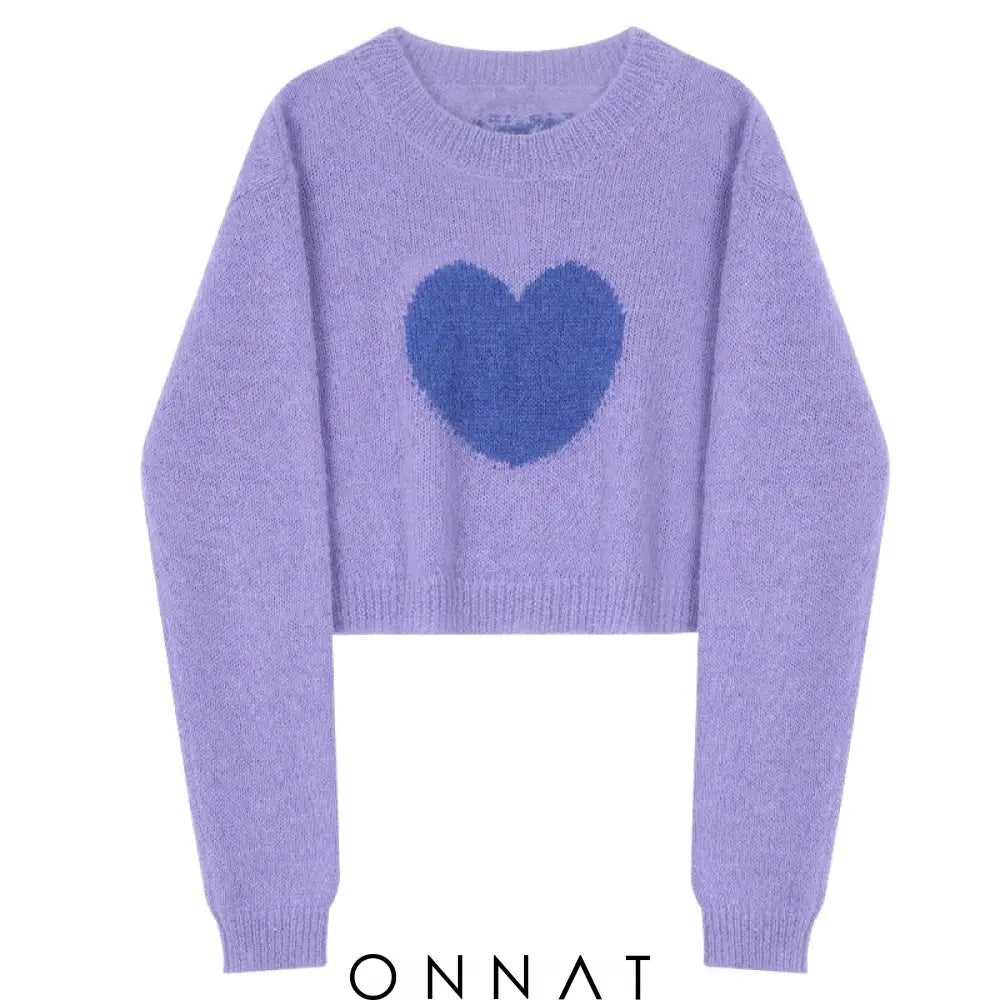 Heart Pastel Crop Sweater One Size / Violet Sweaters & Cardigans