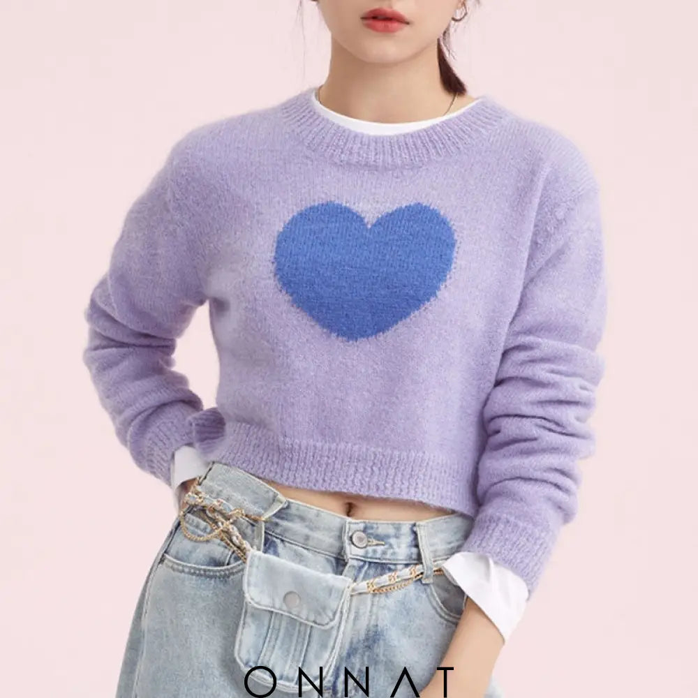 Heart Pastel Crop Sweater Sweaters & Cardigans