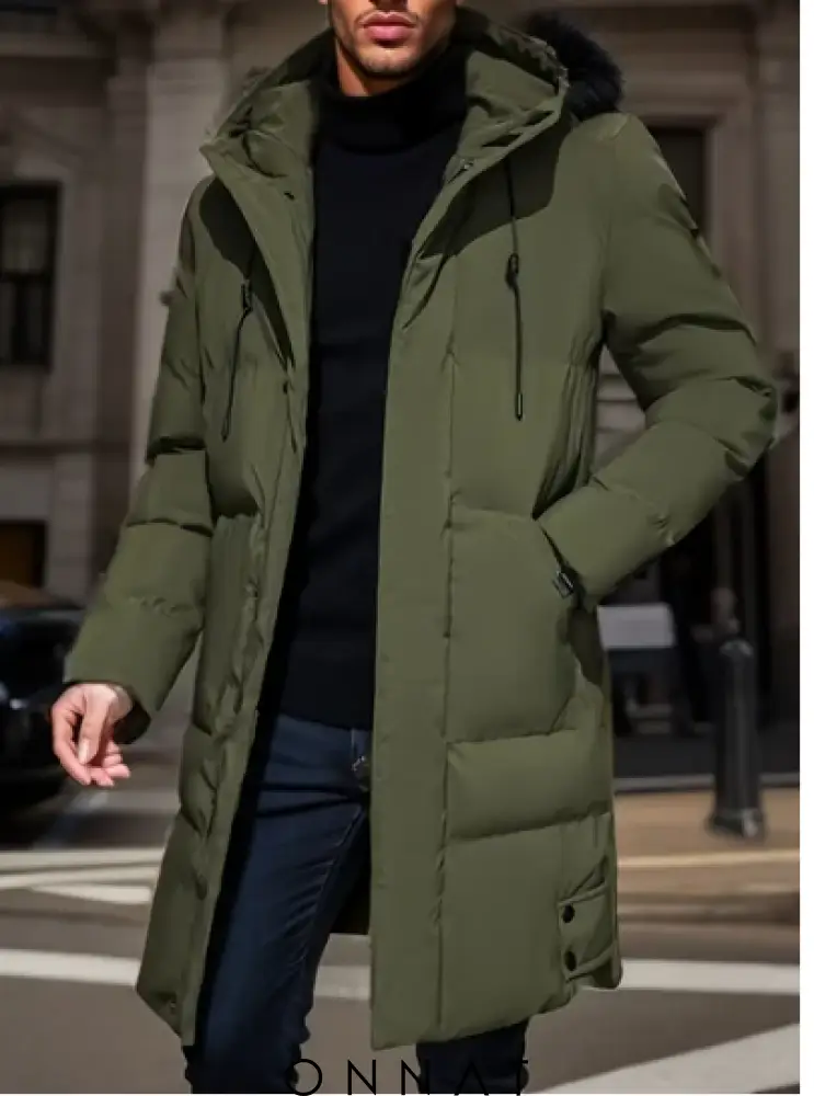 Hooded Mid-Length Jacket Army Green / Medium Menswear