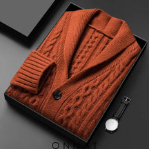 Jacquard Knitted Cardigan Burnt Orange / Xs Menswear