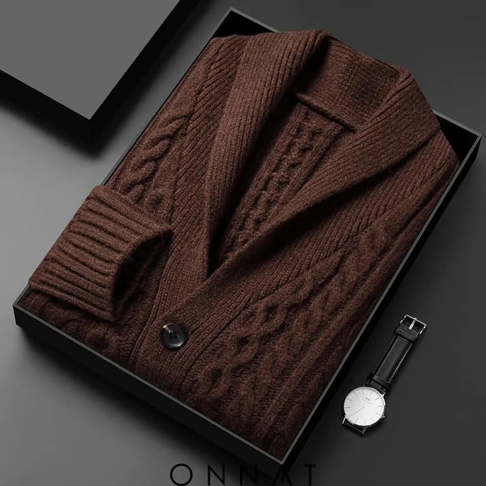 Jacquard Knitted Cardigan Coffee Brown / Xs Menswear